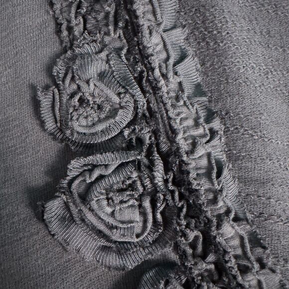 Eddie Bauer Floral Ribbon Trim Slub Knit Button Cardigan Womens Large Gray Boho - Picture 8 of 16